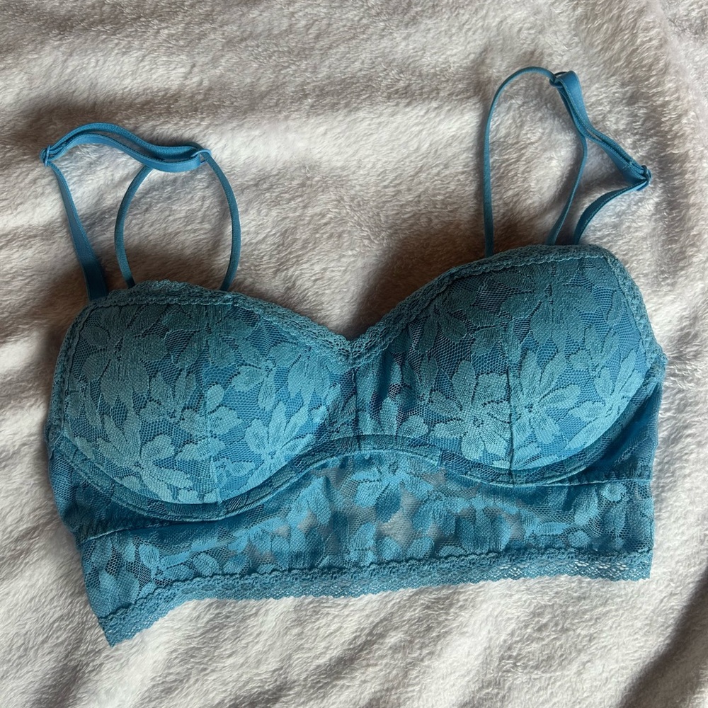 Victorias Secret Pink XS Floral Lace Blue Bralette